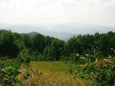 Pohled na zamlzeny Gorski kotar z Velikeho Drgomalje (1154m)